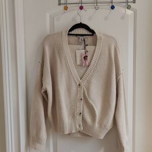 Sincerely Jules Cream Button-Up V-Neck Knit Cardigan and pants Set NWT